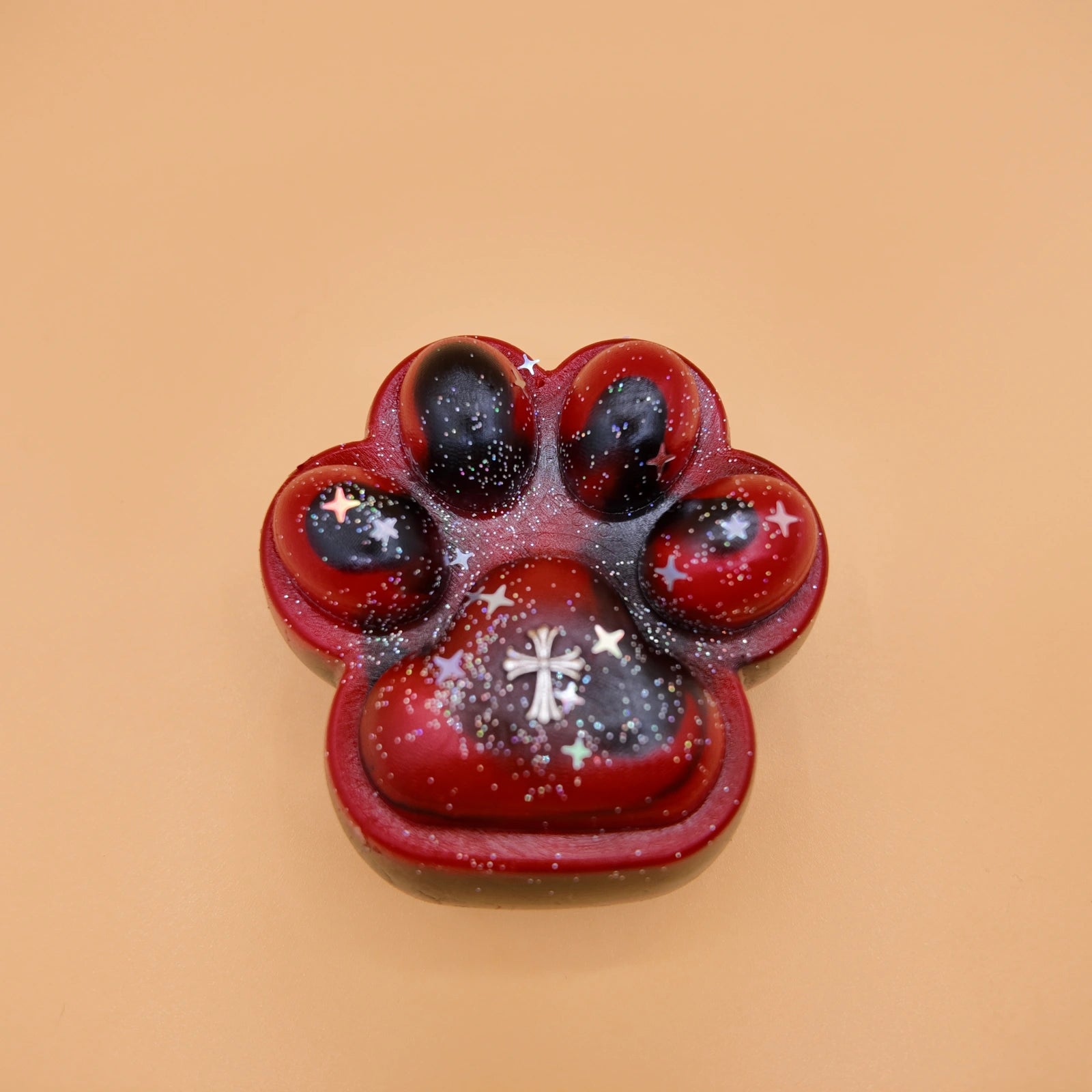 Gothic Glitter Star Red-Black Cross Cat Paw Squishy - Yumi Squishy