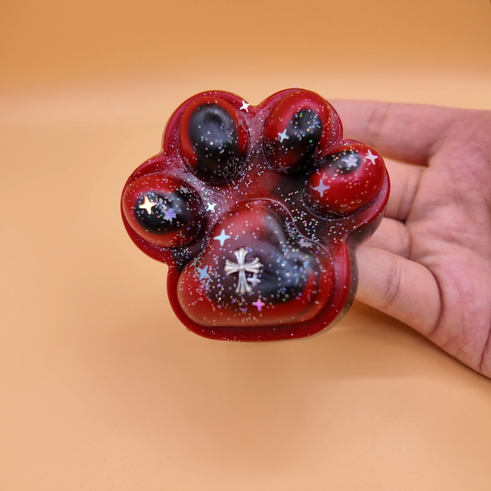 Gothic Glitter Star Red-Black Cross Cat Paw Squishy - Yumi Squishy