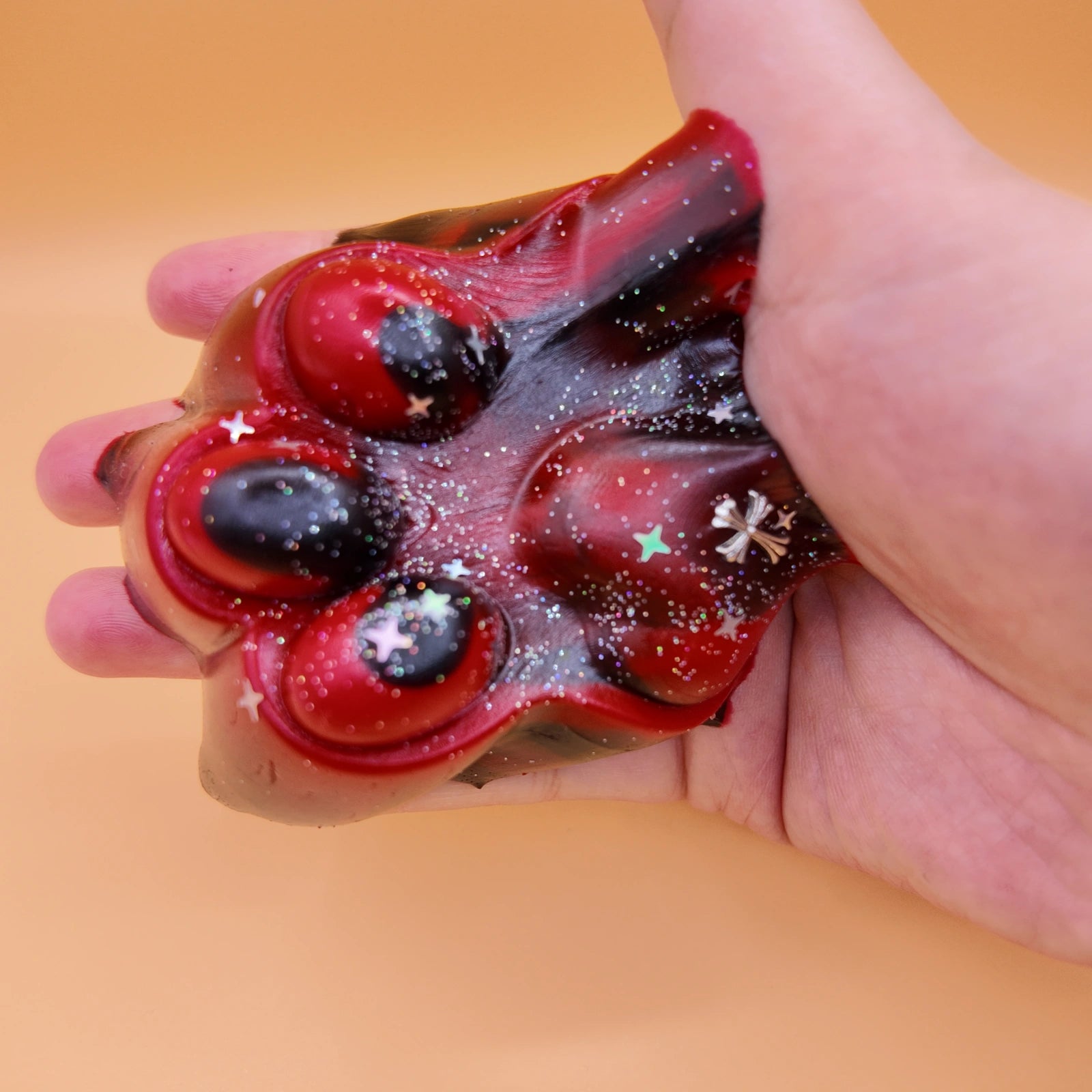Gothic Glitter Star Red-Black Cross Cat Paw Squishy - Yumi Squishy