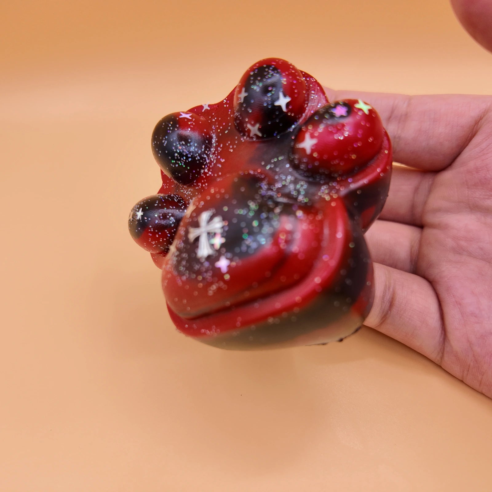 Gothic Glitter Star Red-Black Cross Cat Paw Squishy - Yumi Squishy
