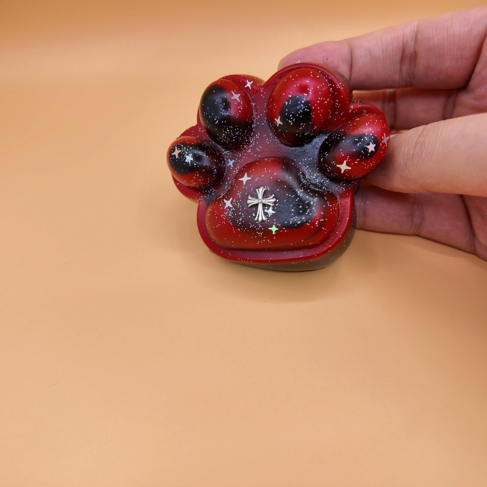 Gothic Glitter Star Red-Black Cross Cat Paw Squishy - Yumi Squishy