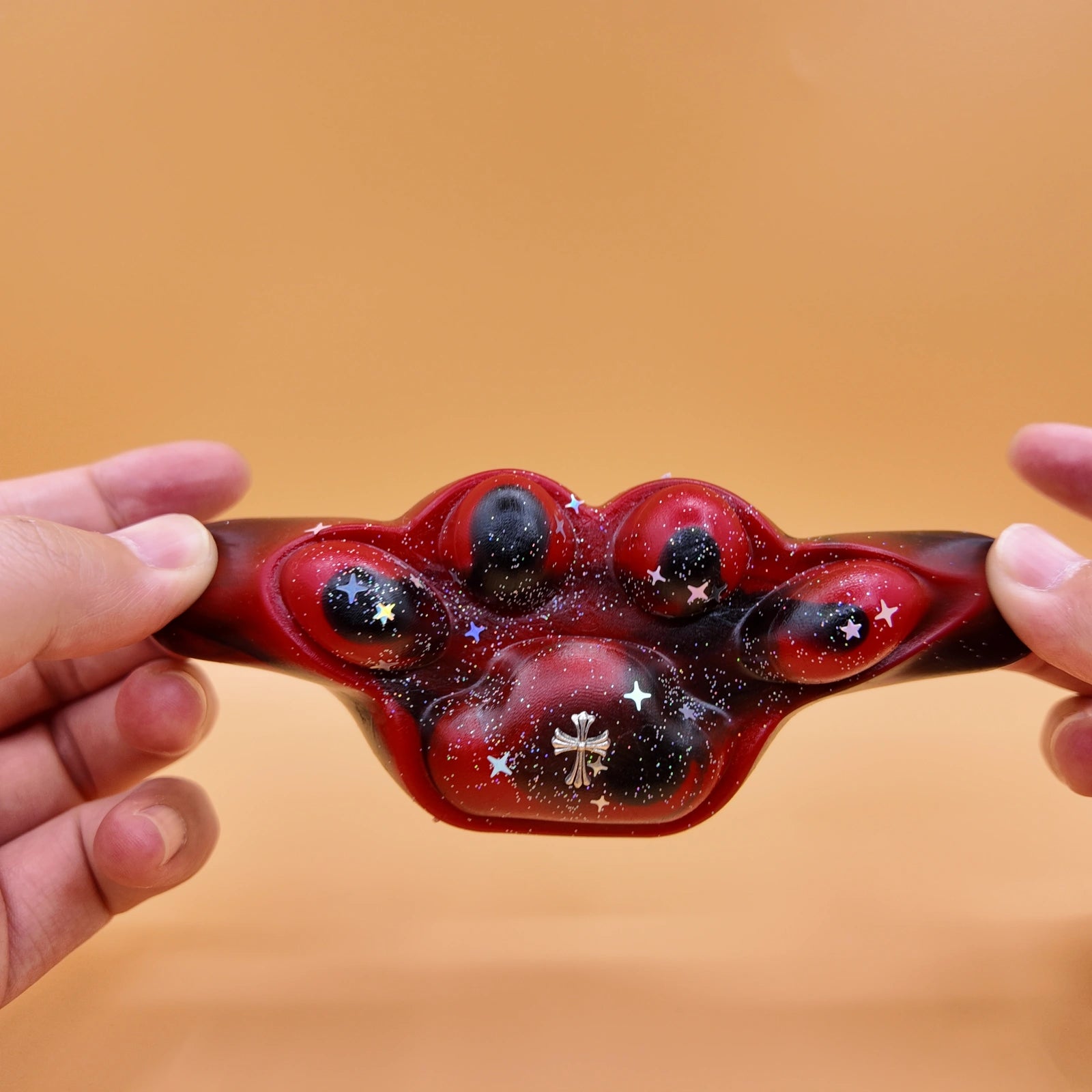 Gothic Glitter Star Red-Black Cross Cat Paw Squishy - Yumi Squishy