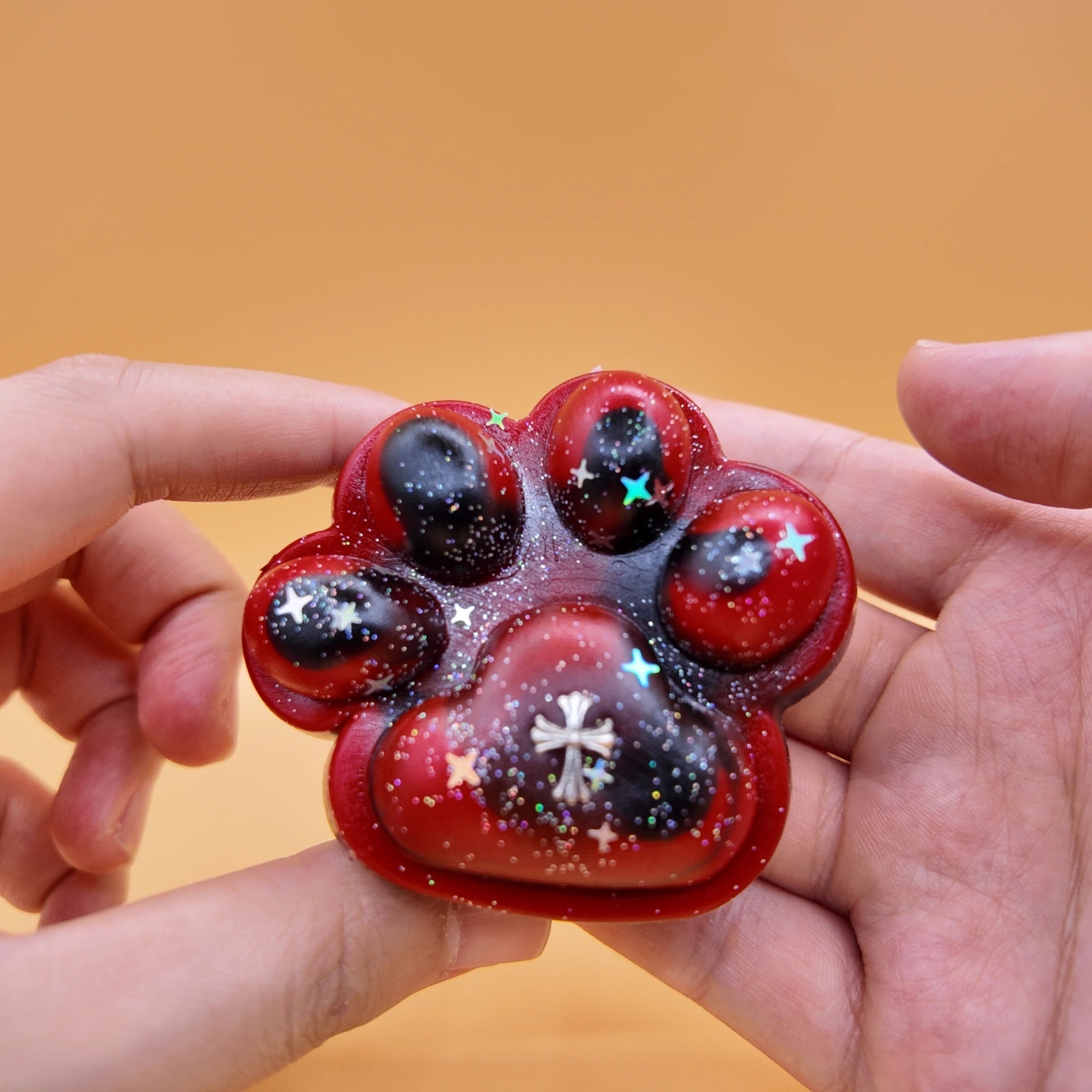 Gothic Glitter Star Red-Black Cross Cat Paw Squishy - Yumi Squishy