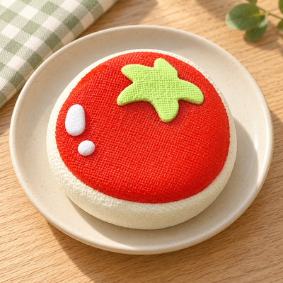 Textured Tomato Squishy Toy in a warm wooden-table lifestyle scene