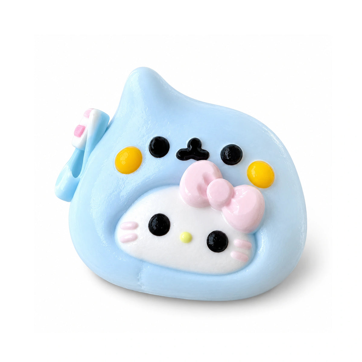 Blue Bow Kitty Face Squishy – white background product photo