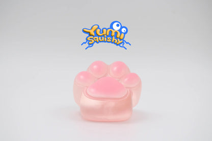 Pink Transparent Cat Paw Squishy toy, soft jelly paw design with clear silicone and pink beans, kawaii stress relief toy.